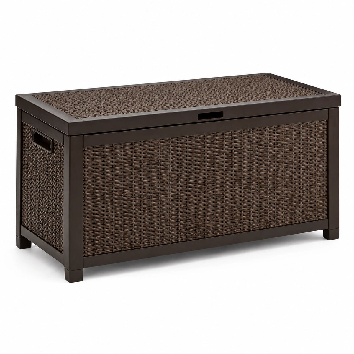Coffre de rangement en plastique et résine tressée marron 120x55x60 cm