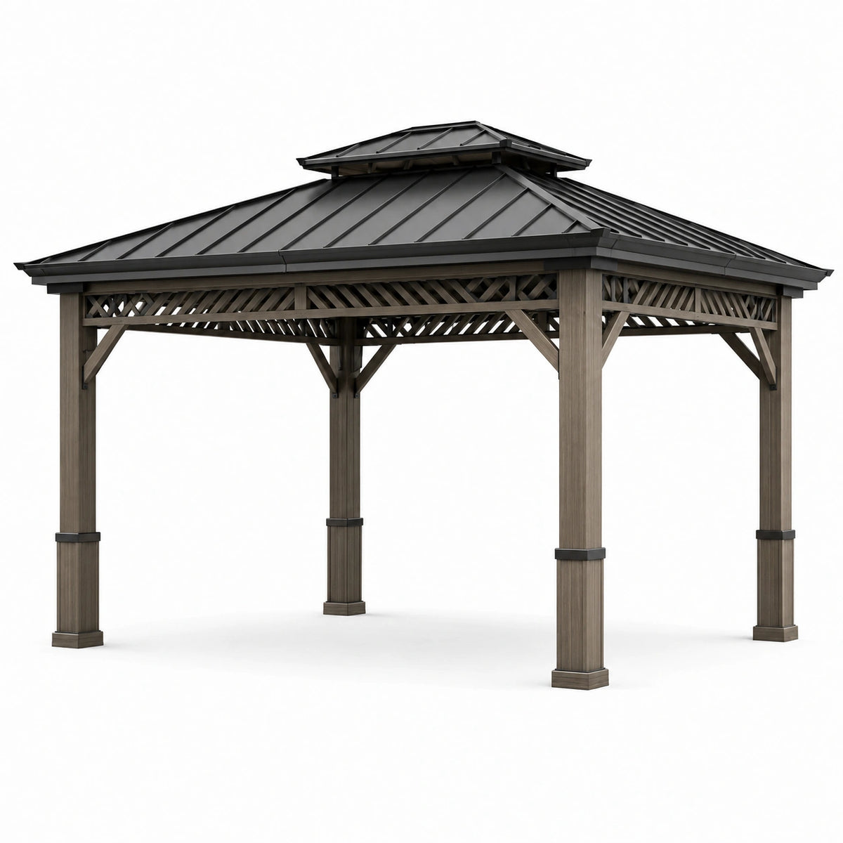 Pavillon de jardin en bois et métal avec toit acier noir